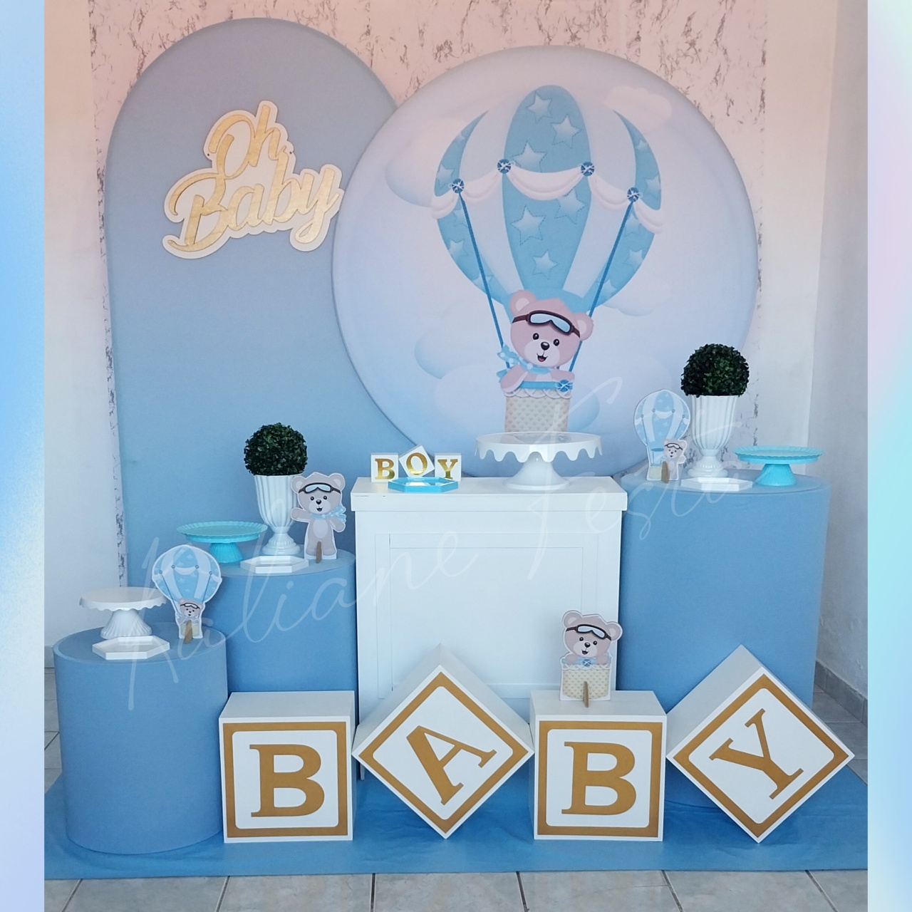  Ursinho Baloeiro + Cubos Baby - Kit Diamante  - Kaliane Festa Pegue e Monte