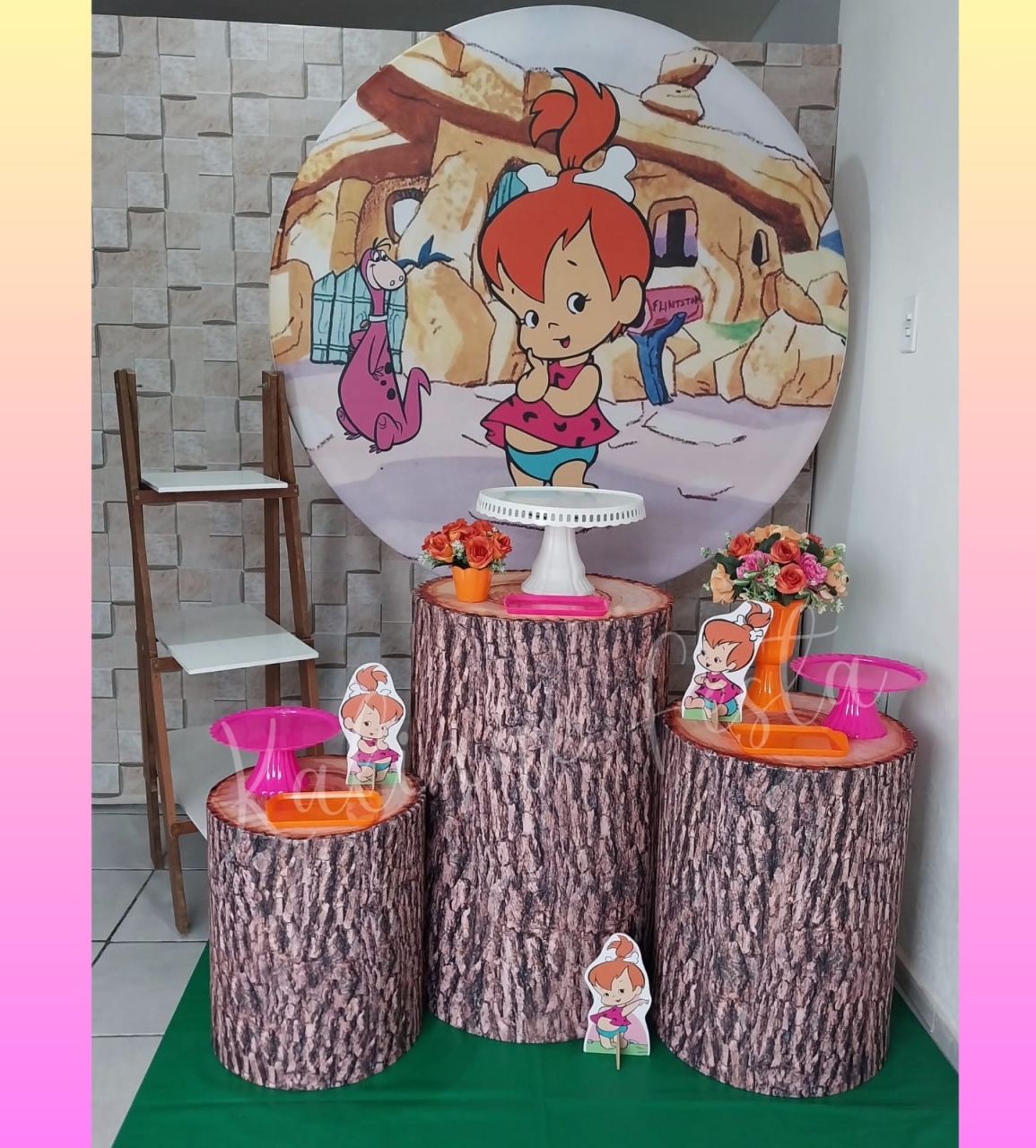  Pedrita Pink E Laranja - Kit Prata  - Kaliane Festa Pegue e Monte