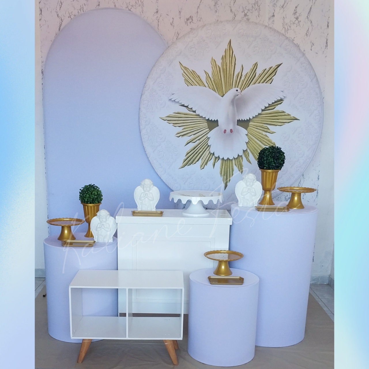 Batizado Espírito Santo Dourado Menino - Kit Diamante - Kaliane Festa Pegue e Monte