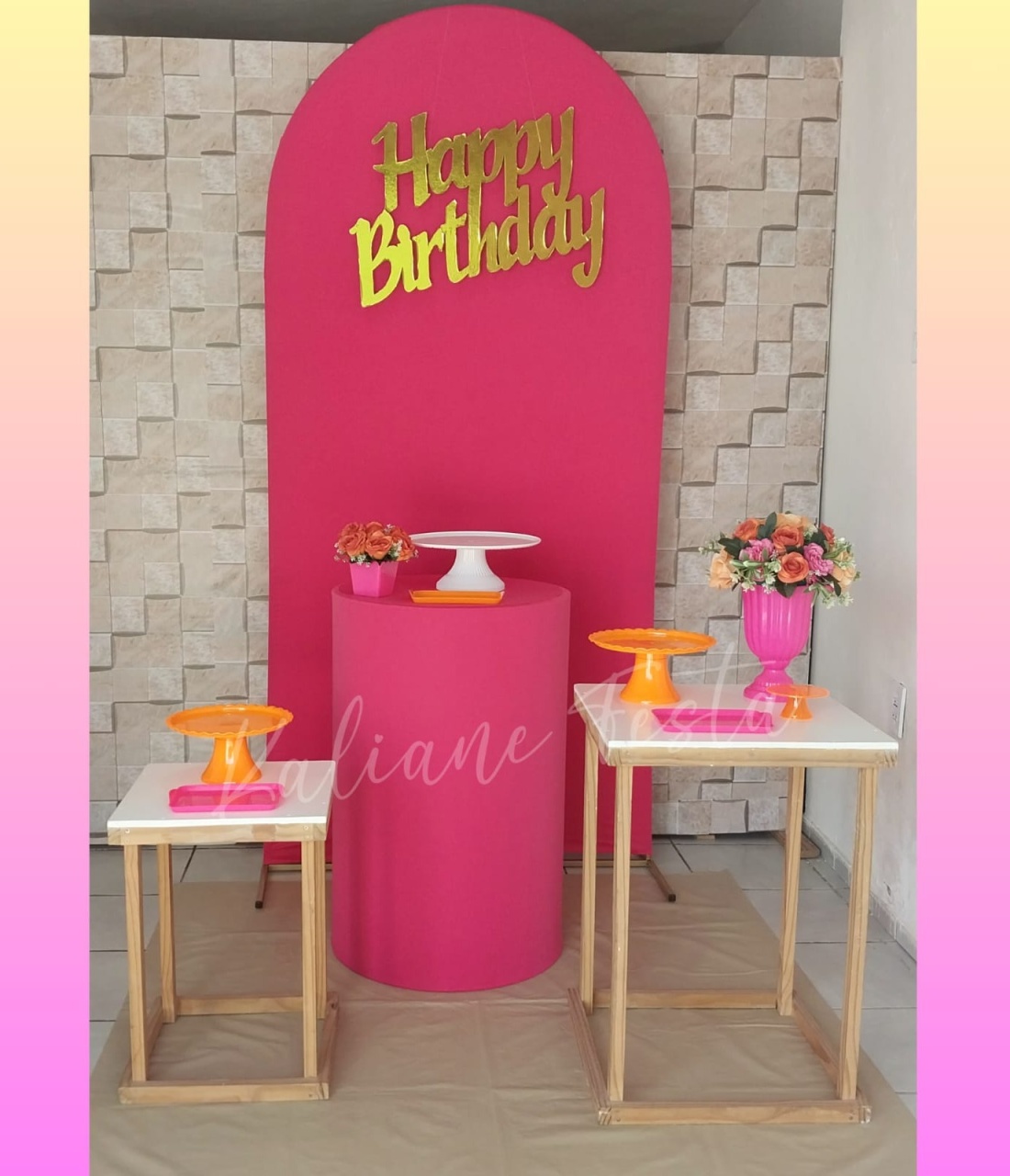 Pink E Bandejas Laranja - Kit Elegance  - Kaliane Festa Pegue e Monte