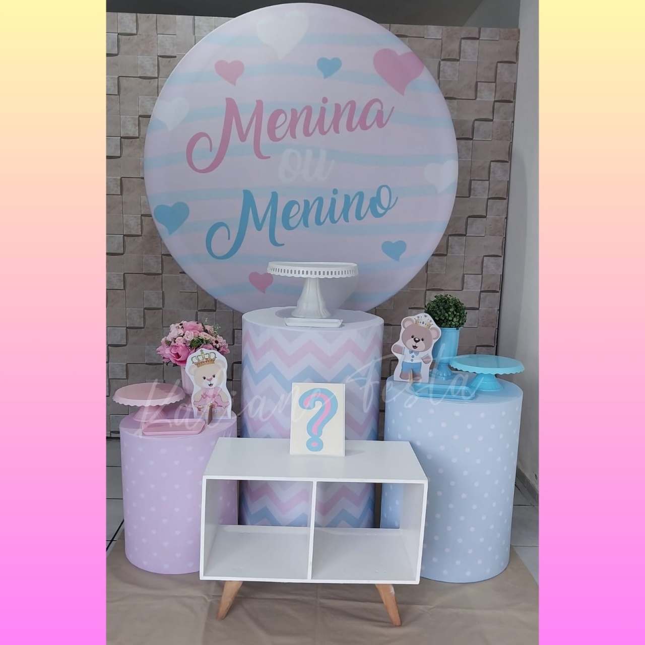 Chá de Revelação Azul E Rosa Ursinho Rei E Princesa - Kit Prata - Kaliane Festa Pegue e Monte