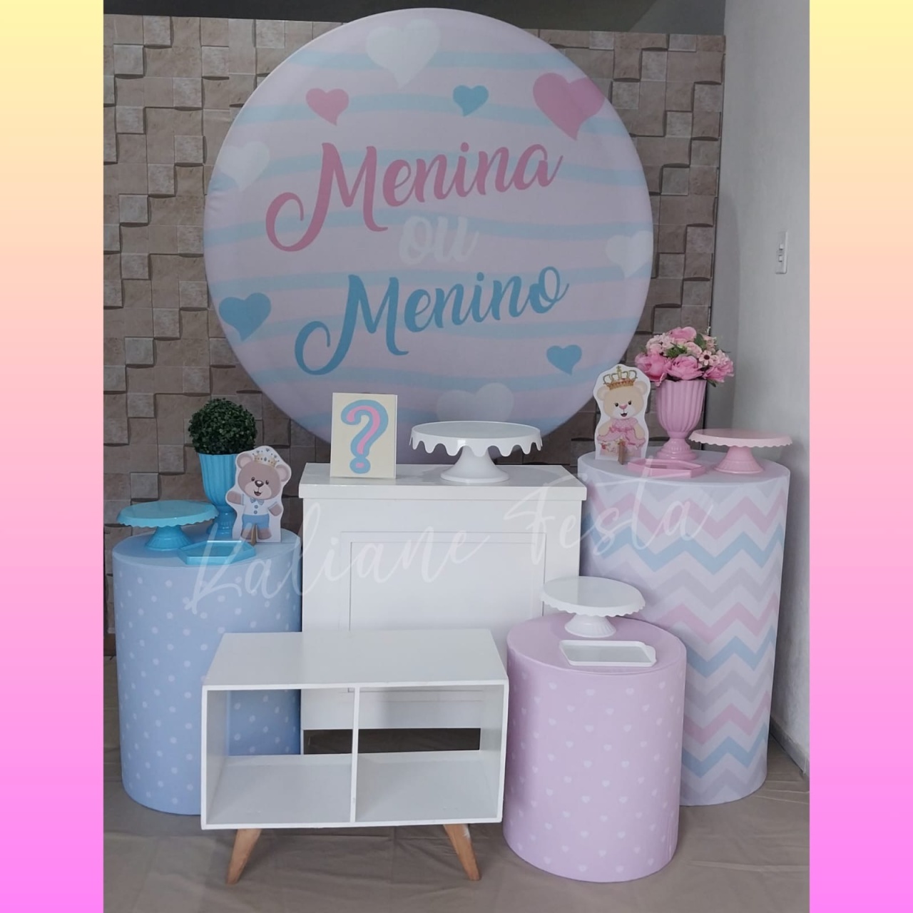 Chá de Revelação Ursinhos Rei E Princesa Azul E Rosa - Kit Ouro - Kaliane Festa Pegue e Monte