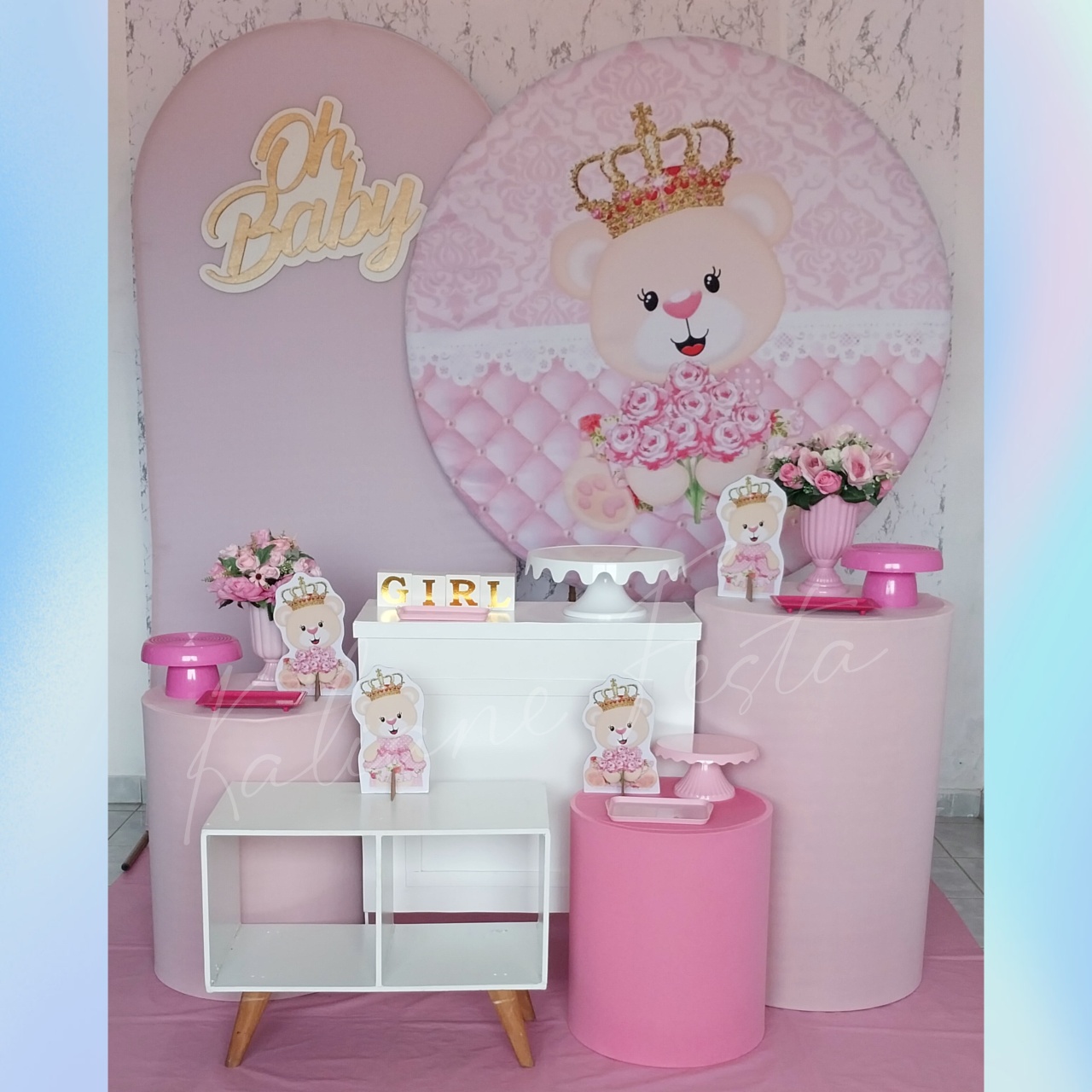 Ursinha Princesa Rosa - Kit Diamante  - Kaliane Festa Pegue e Monte