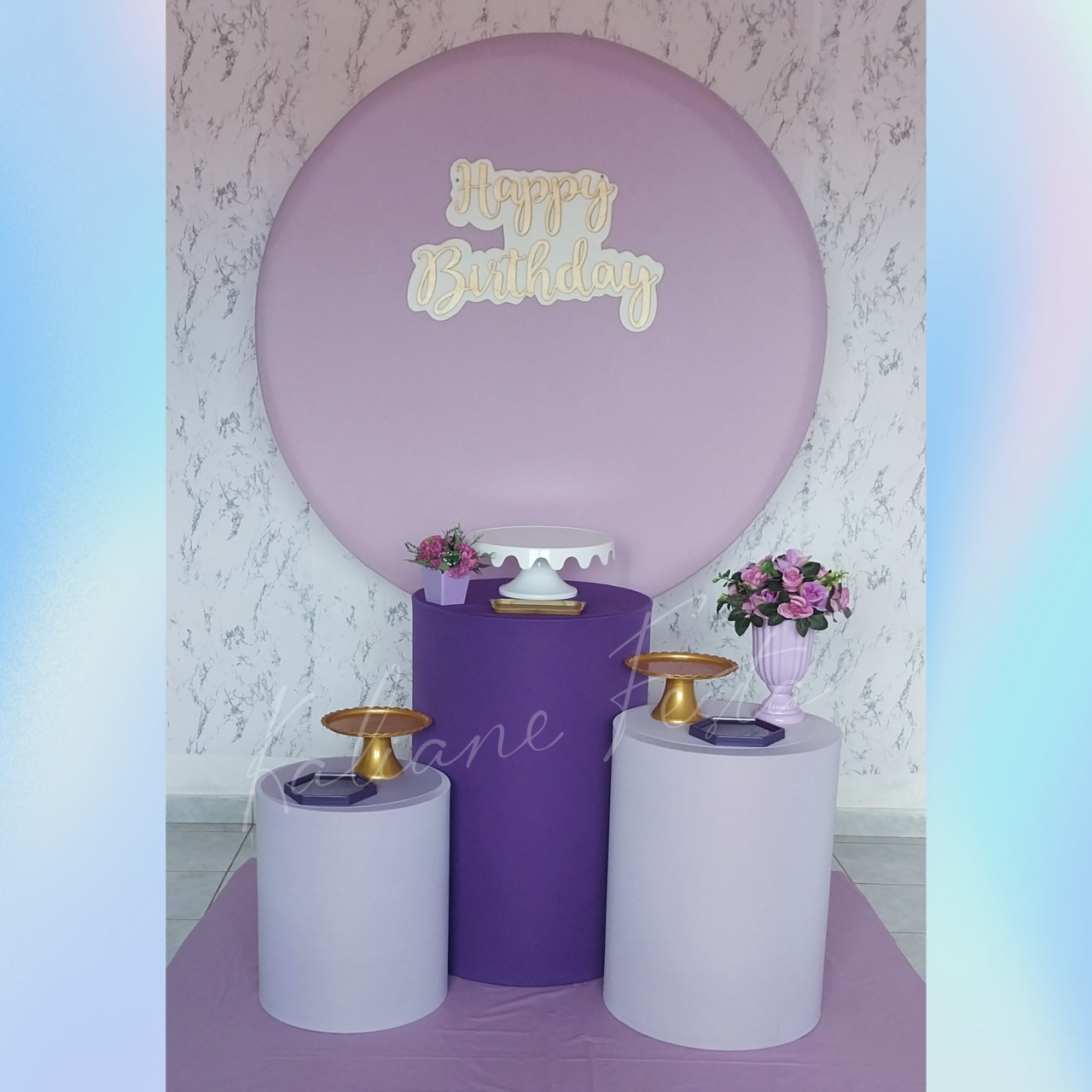 Roxo Com Lilás E Dourado Redondo - Kit Redondo Classic - Kaliane Festa Pegue e Monte