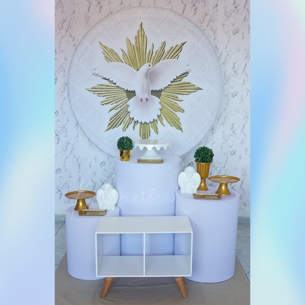  Batizado Espírito Santo Dourado Menino - Kit Prata - Kaliane Festa Pegue e Monte