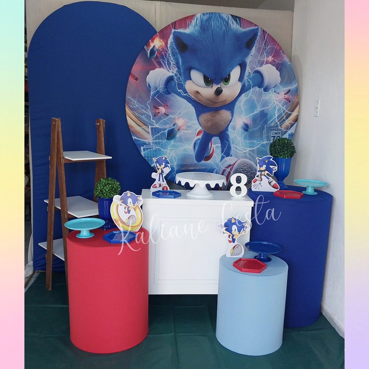 Sonic Azul E Vermelho - Kit Diamante - Kaliane Festa Pegue e Monte