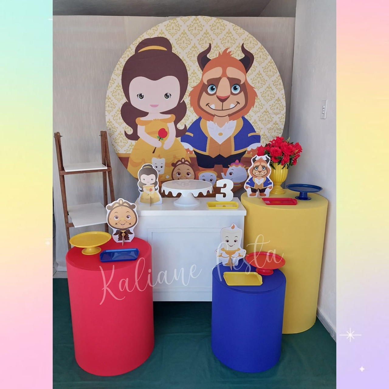  Bela E A Fera Cute - Kit Ouro - Kaliane Festa Pegue e Monte