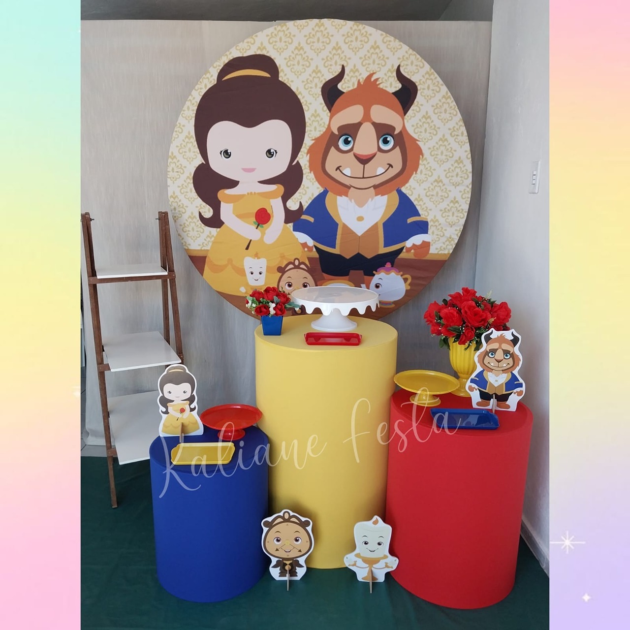  Bela E A Fera Cute - Kit Prata - Kaliane Festa Pegue e Monte