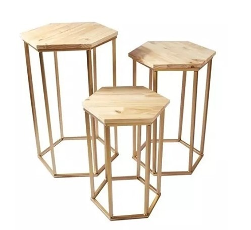 Trio Mesas Hexagonal - Ferro Dourado - Guaiba Pegue e Monte 