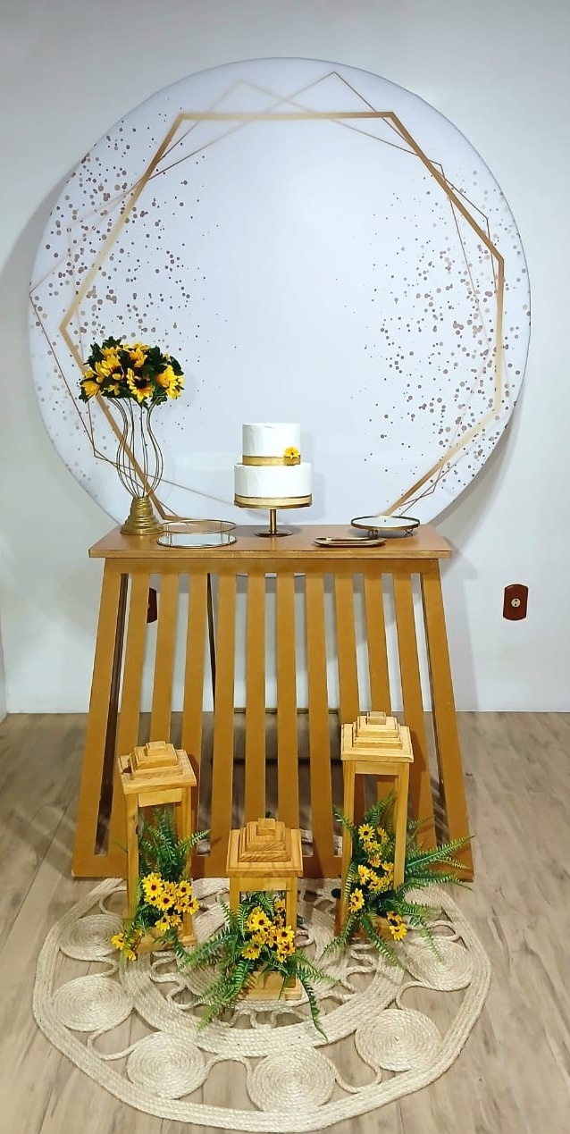 Composição Painel Redondo Com Mesa Rustica - Guaiba Pegue e Monte 