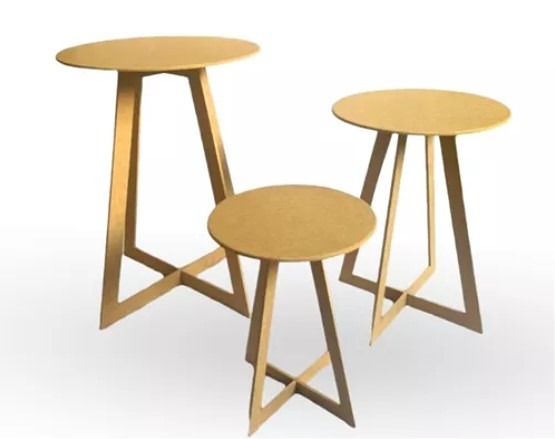 Trio Mesas Redondas Vazadas - Mdf - Dourado - Guaiba Pegue e Monte 