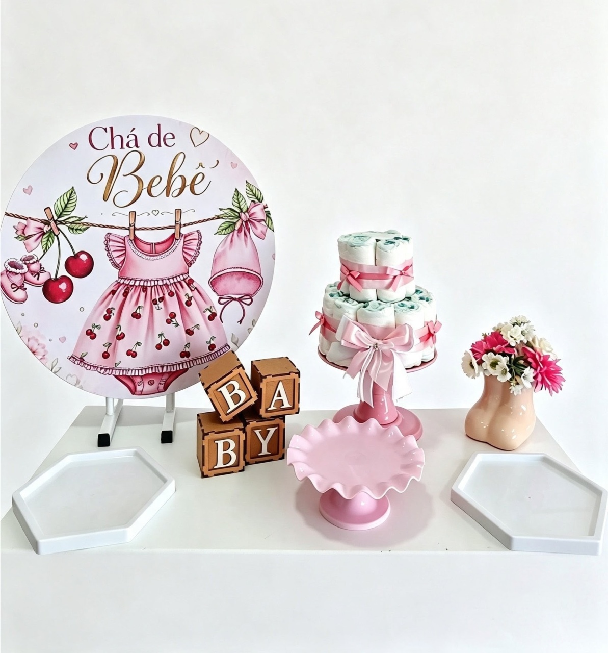 Kit Festa Na Mesa Cha de Bebê Menina - FuzarkaFestas