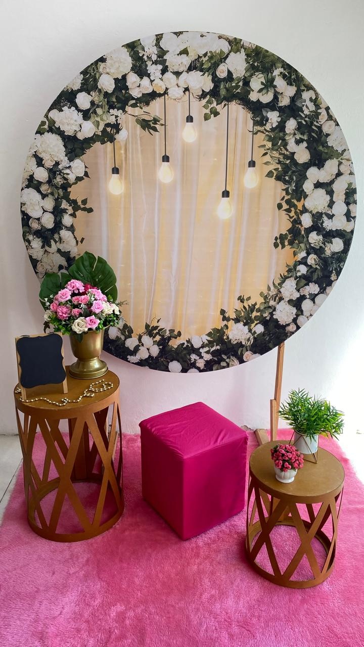 Cenário Floral Verde E Rosa - Azza Decor