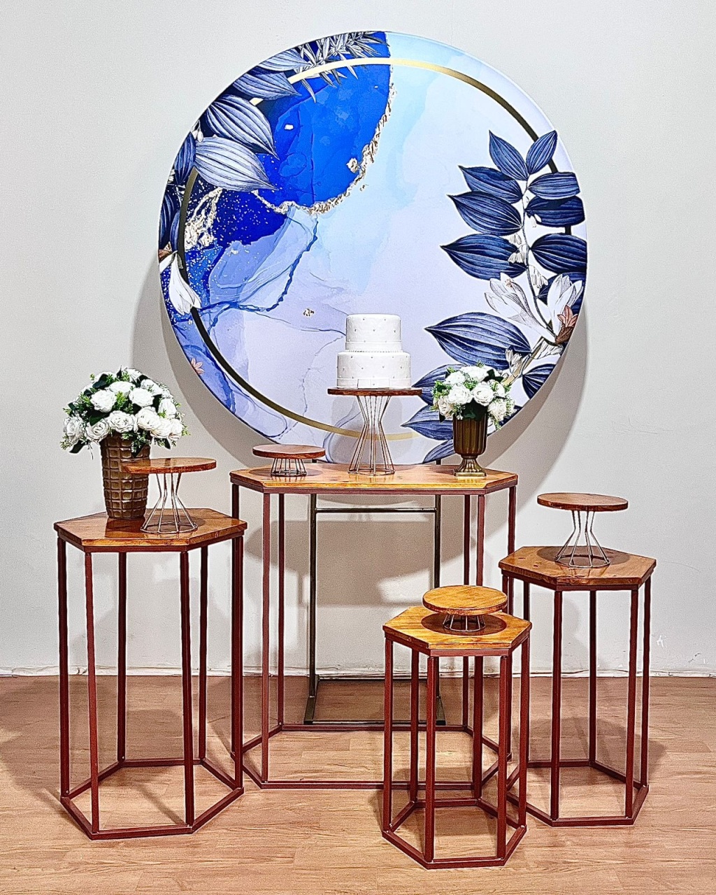 Floral Azul - Kit Mesas Sextavadas - FestAí Pegue Monte