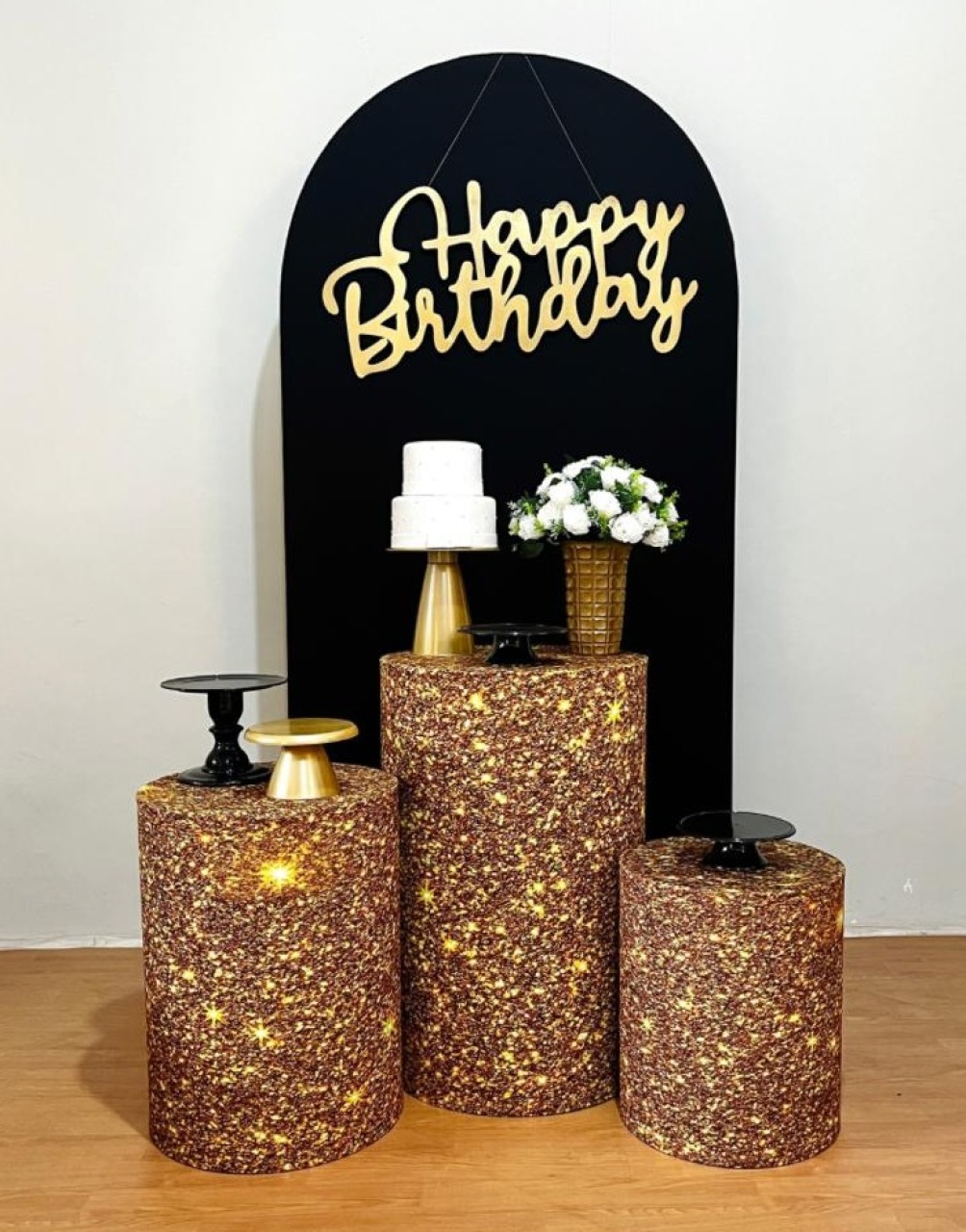 Kit Happy Bday - Preto/Dourado Com Cilindro - FestAí Pegue Monte