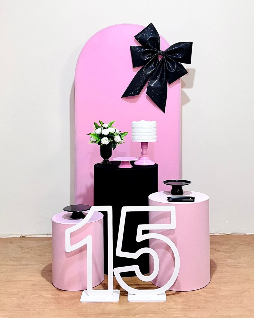 15 Anos Laço Rosa E Preto - FestAí Pegue Monte