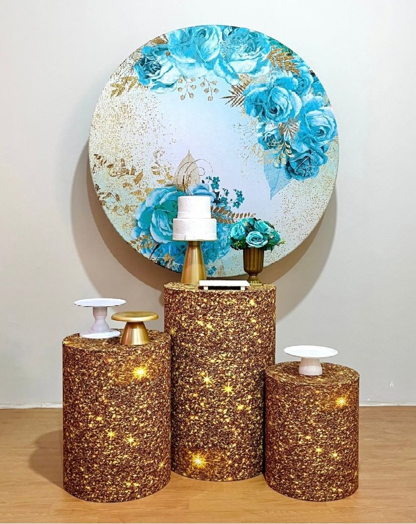 Floral Azul E Dourado - Kit Promocional Prata - FestAí Pegue Monte
