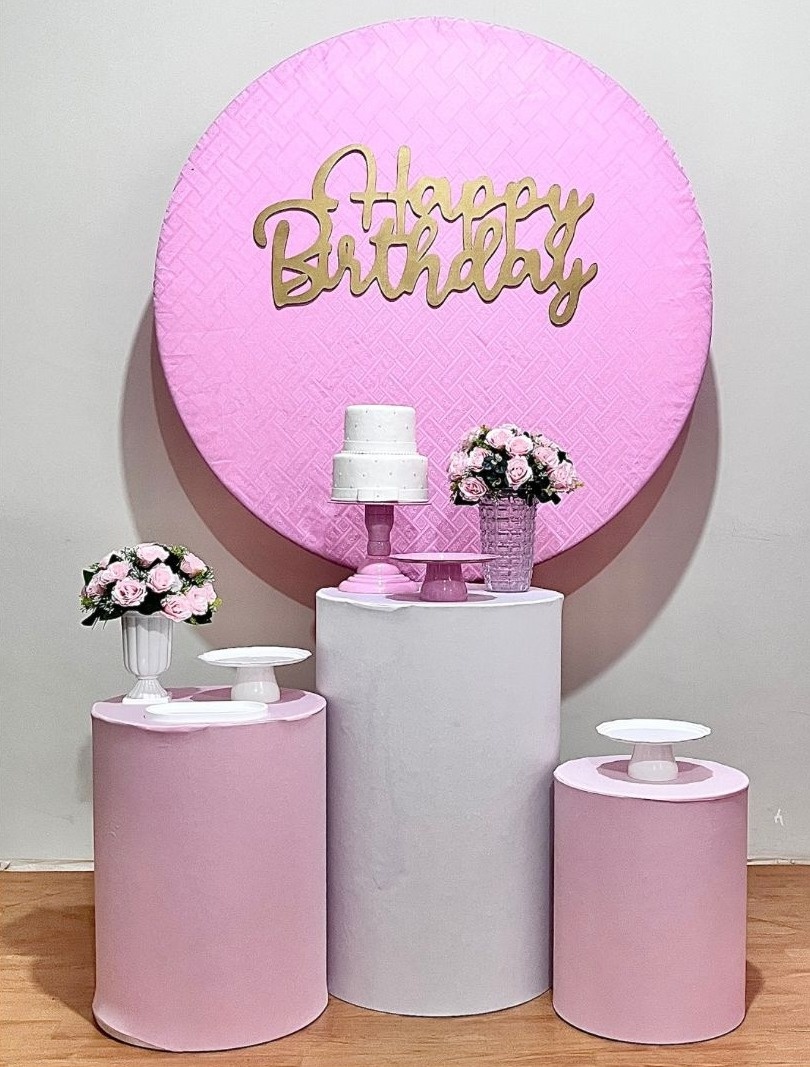 Happy Birthday Rosa/Branco - Kit Promocional Prata - FestAí Pegue Monte