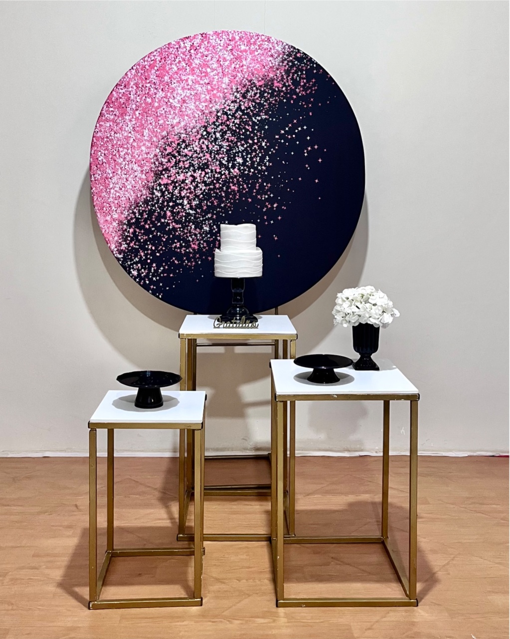 Kit Glitter Rosa/Preto 3 - Mesa Cubos - FestAí Pegue Monte