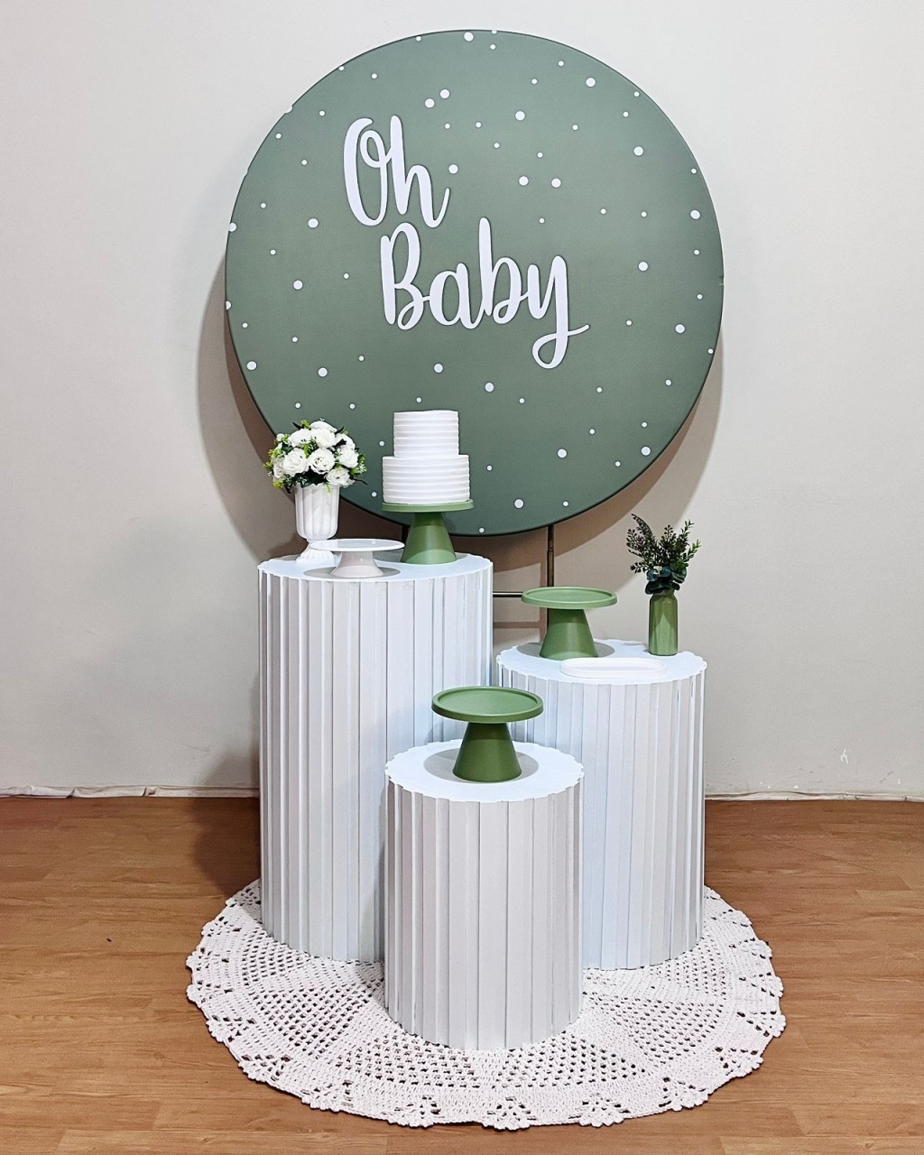  Composição - Oh Baby Verde E Branco C/Cilindros Ripados - FestAí Pegue Monte