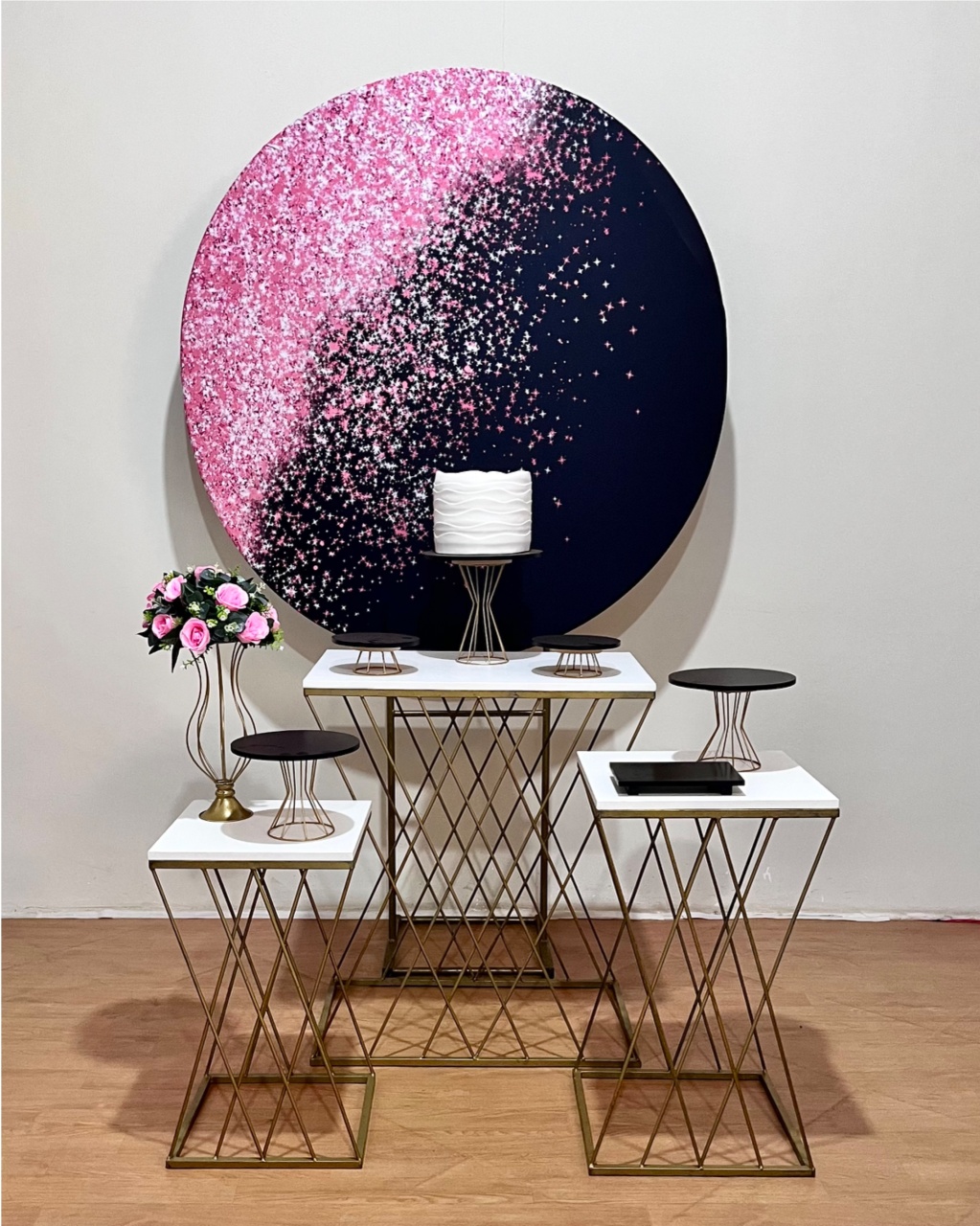 Kit Glitter Rosa/Preto 2 - Mesa Treliça - FestAí Pegue Monte