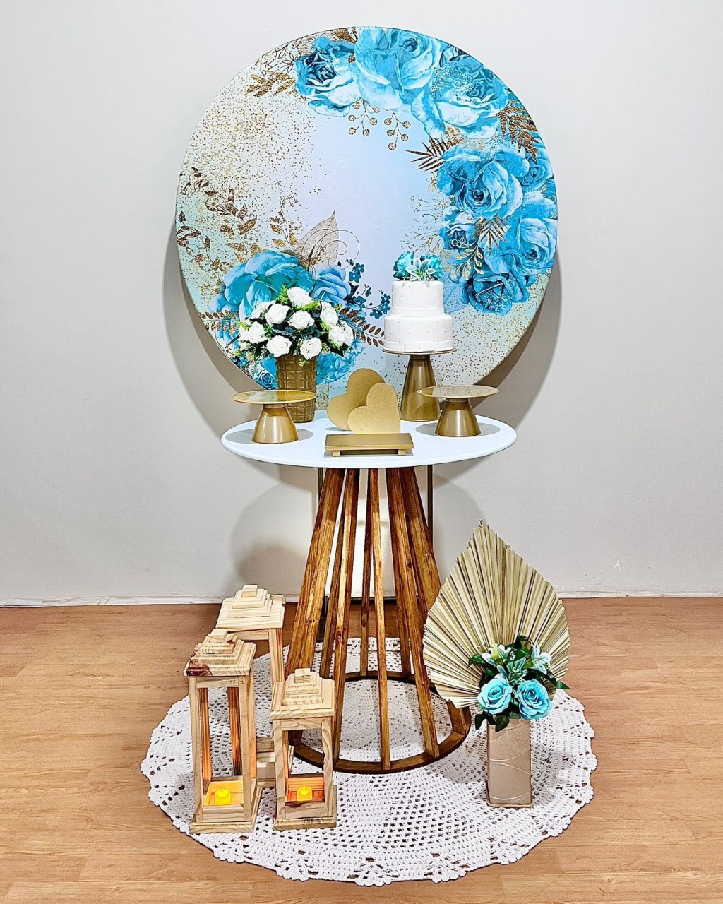 Floral Azul E Dourado - Comp. Mesa Cone Ripada  - FestAí Pegue Monte