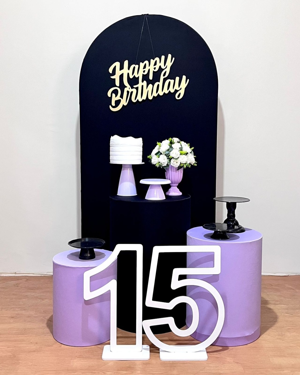 15 Anos Happy Bday Preto E Lilas - Kit Promocional C/Romano - FestAí Pegue Monte