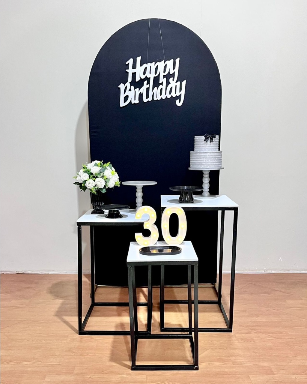 Kit Happy Bday - Preto E Prata Mesa Ferro - FestAí Pegue Monte
