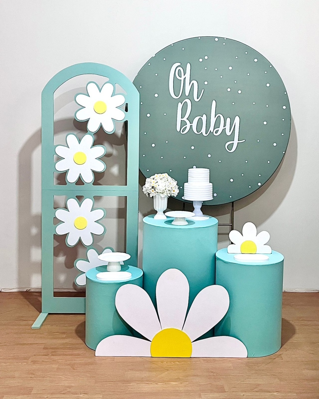Composição - Oh Baby Verde E Branco C/Margaridas - FestAí Pegue Monte