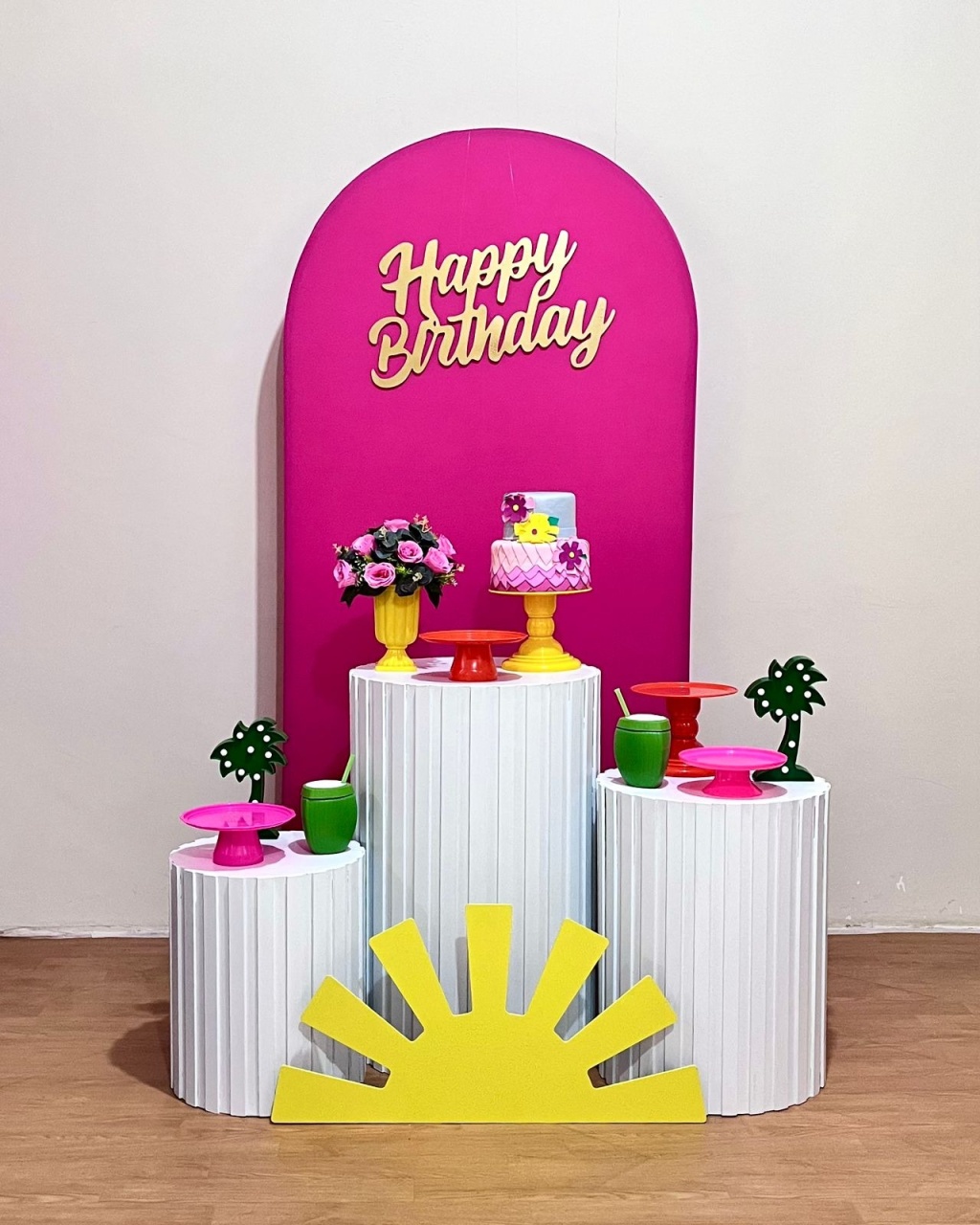 Kit Happy Bday - Pink C/Cilindro Ripado - FestAí Pegue Monte