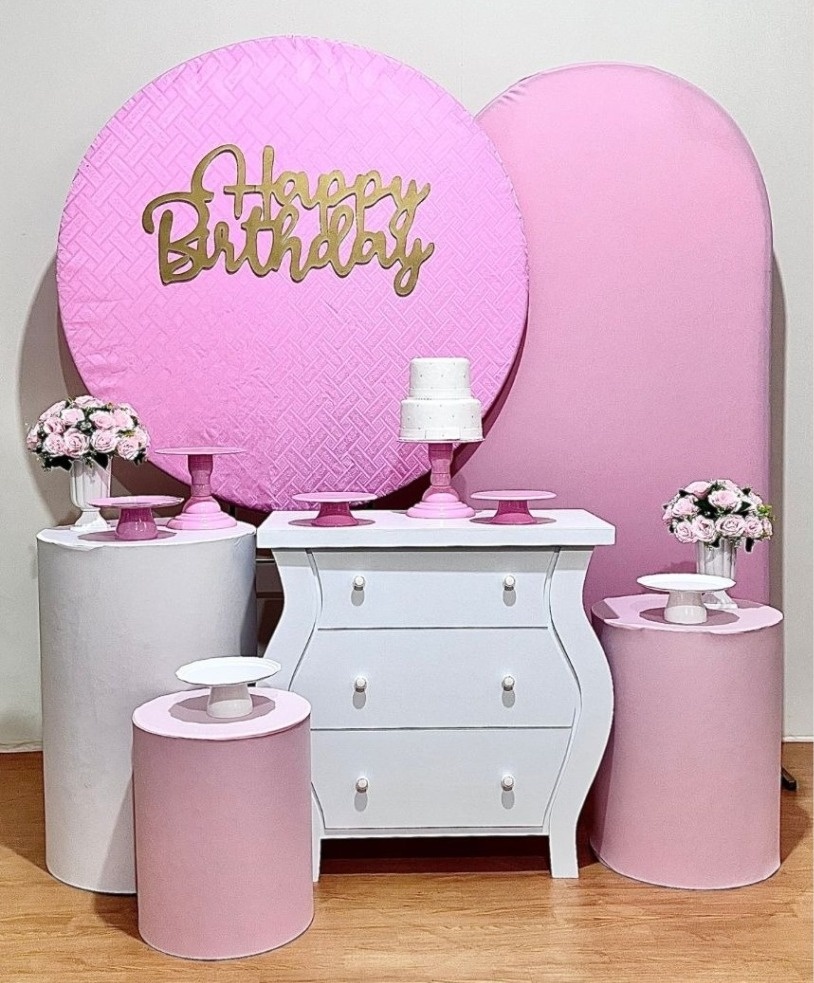 Happy Birthday Rosa/Branco - Kit Promocional Diamante - FestAí Pegue Monte