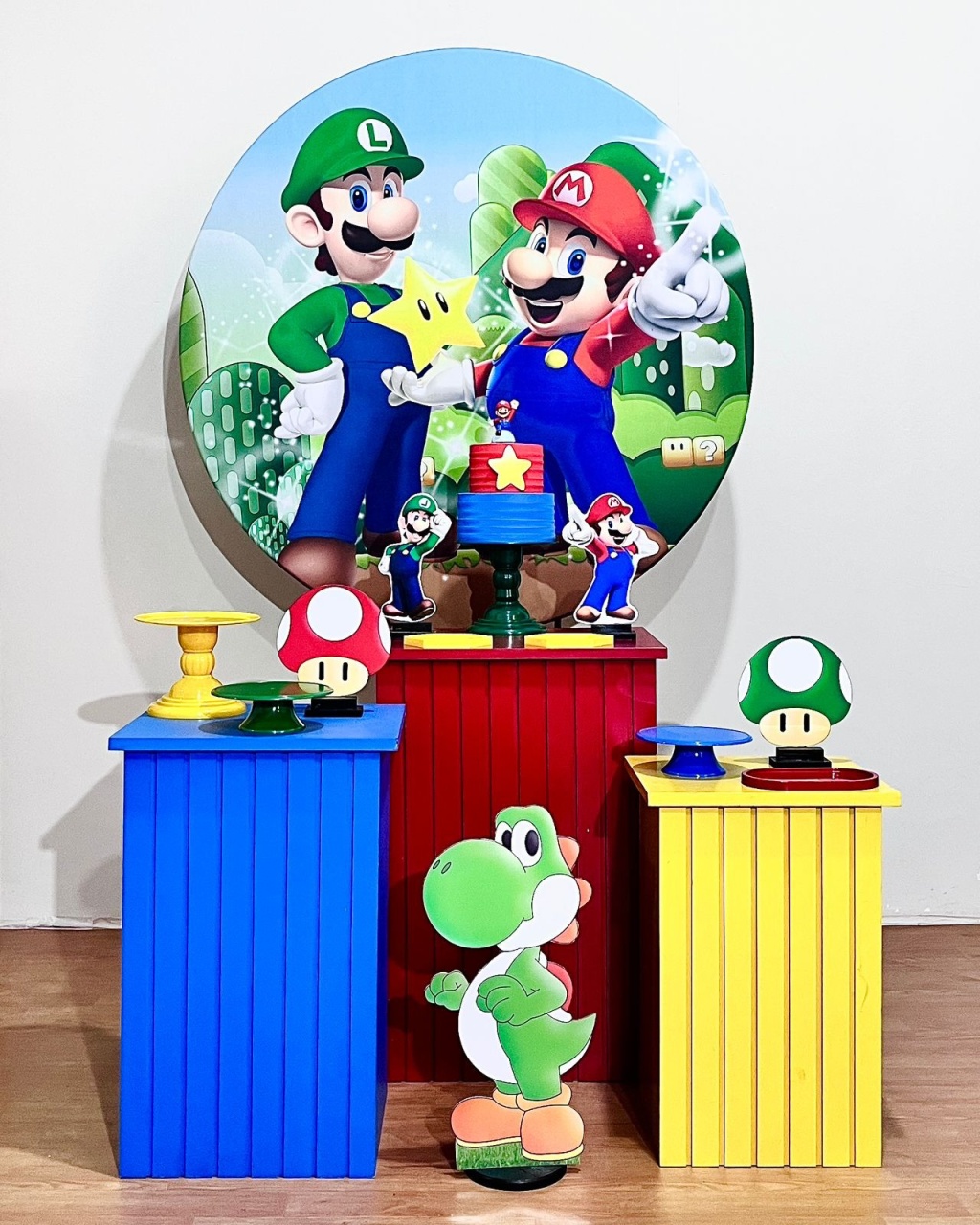 Super Mario -  Kit Ouro C/Cubos Ripados - FestAí Pegue Monte