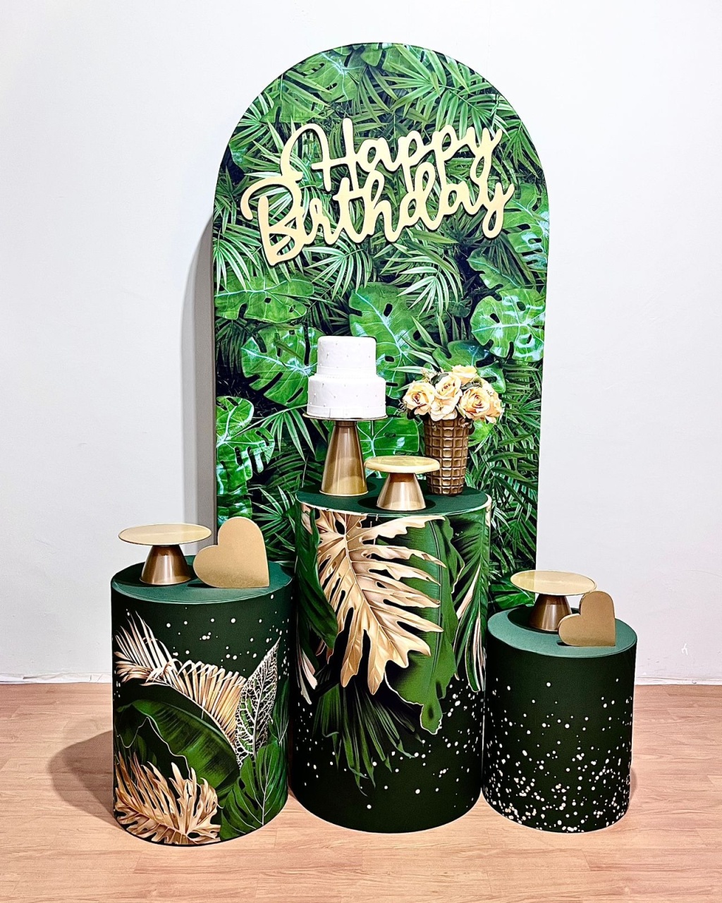 Kit Happy Bday - Folhagens Verde E Dourado - FestAí Pegue Monte