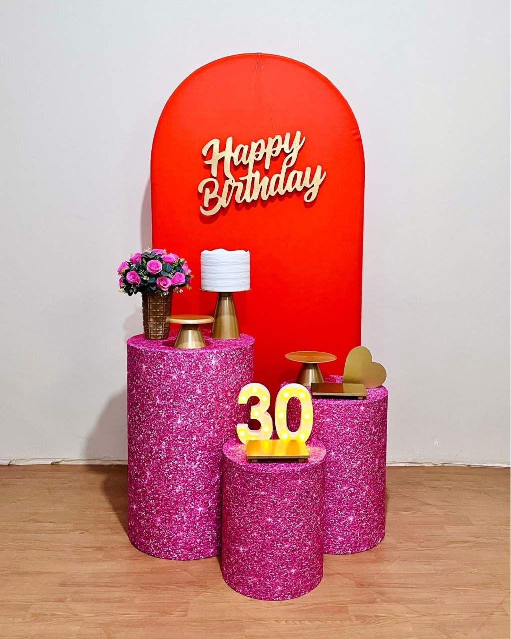 Kit Happy Bday - Laranja E Rosa Glitter - FestAí Pegue Monte
