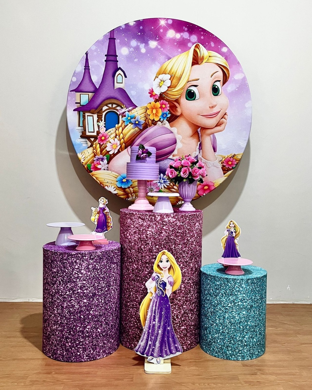 Princesa Rapunzel Glitter - Kit Promocional Prata  - FestAí Pegue Monte