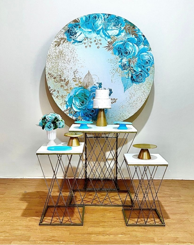 Floral Azul E Dourado - Mesa Treliça - FestAí Pegue Monte