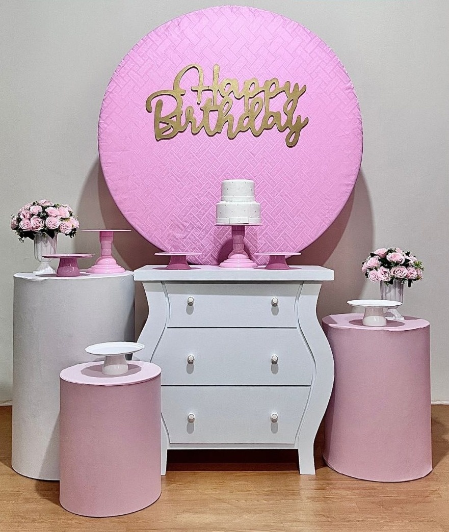 Happy Birthday Rosa/Branco - Kit Promocional Ouro - FestAí Pegue Monte