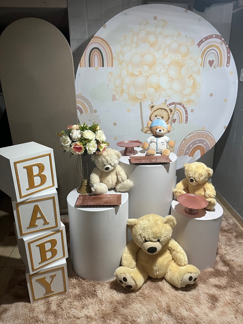 Kit  Cha Bb Urso Balão  Bege - Tania Decorações 