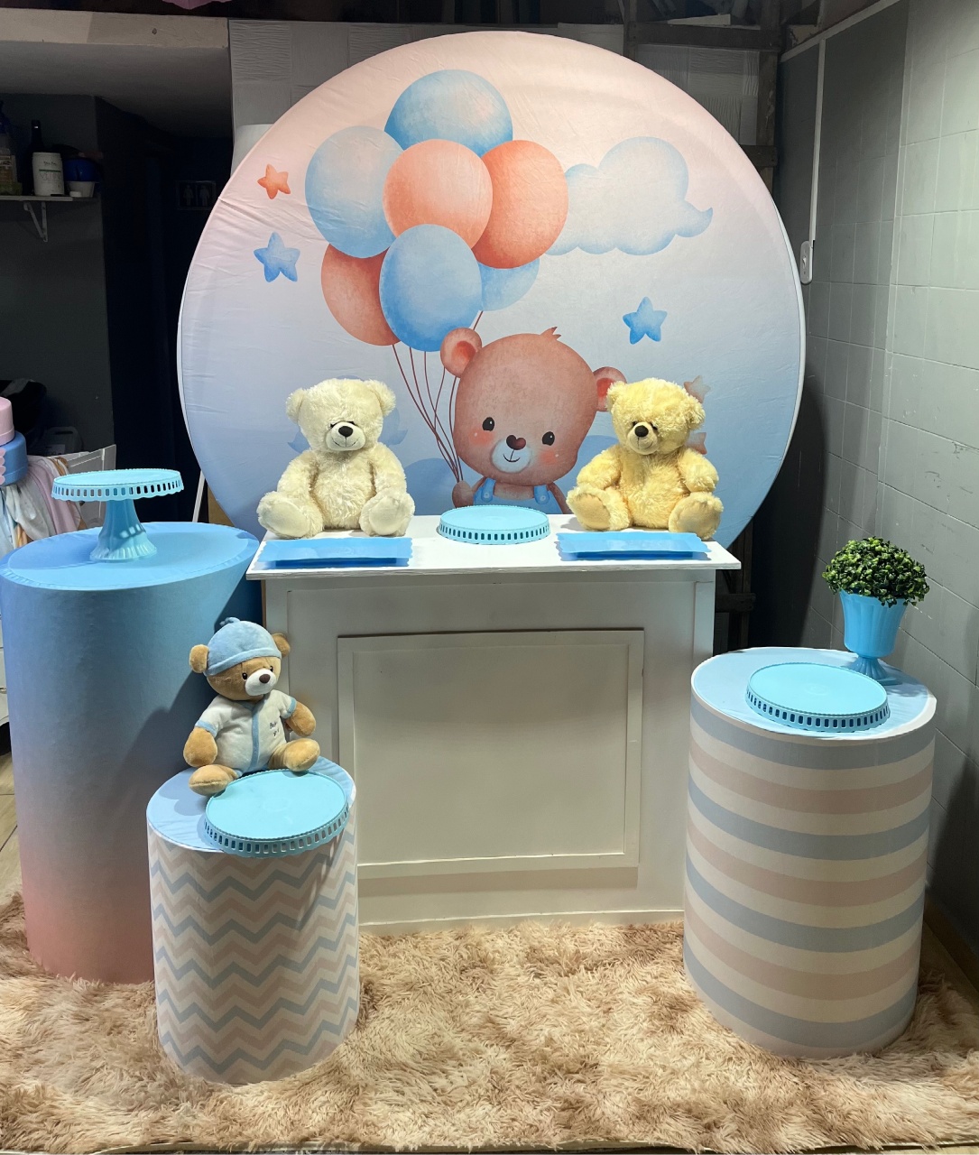 Kit Cha de Bb Urso Baloes(Prata) - Tania Decorações 