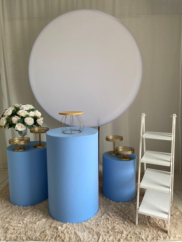 Kit Painel Redondo Azul E Branco Com Escadinha - Festa Fácil - Pegue e Monte Ipatinga