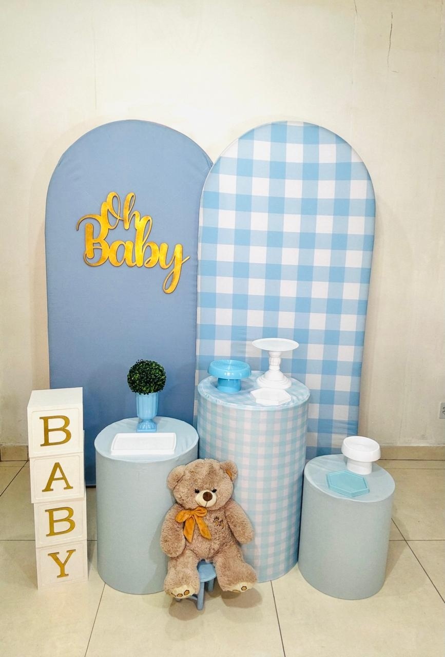 Cha de Bebe Azul (Composicao 064)(Azul/Xadrez)(Criativa)(Urso) - cricrilocacoes