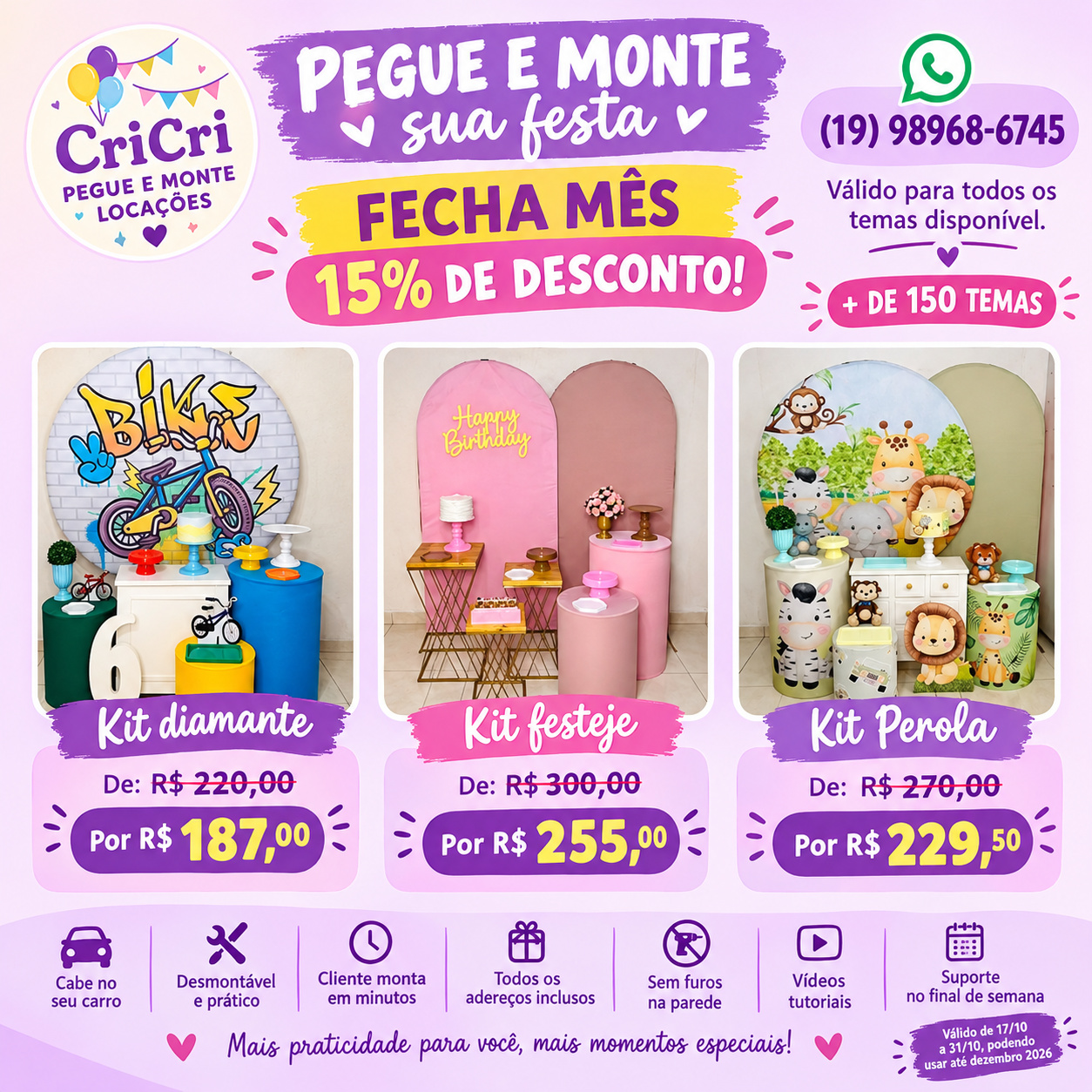A Promoção Fecha Mês Outubro - 15%Off Nas Locações - cricrilocacoes