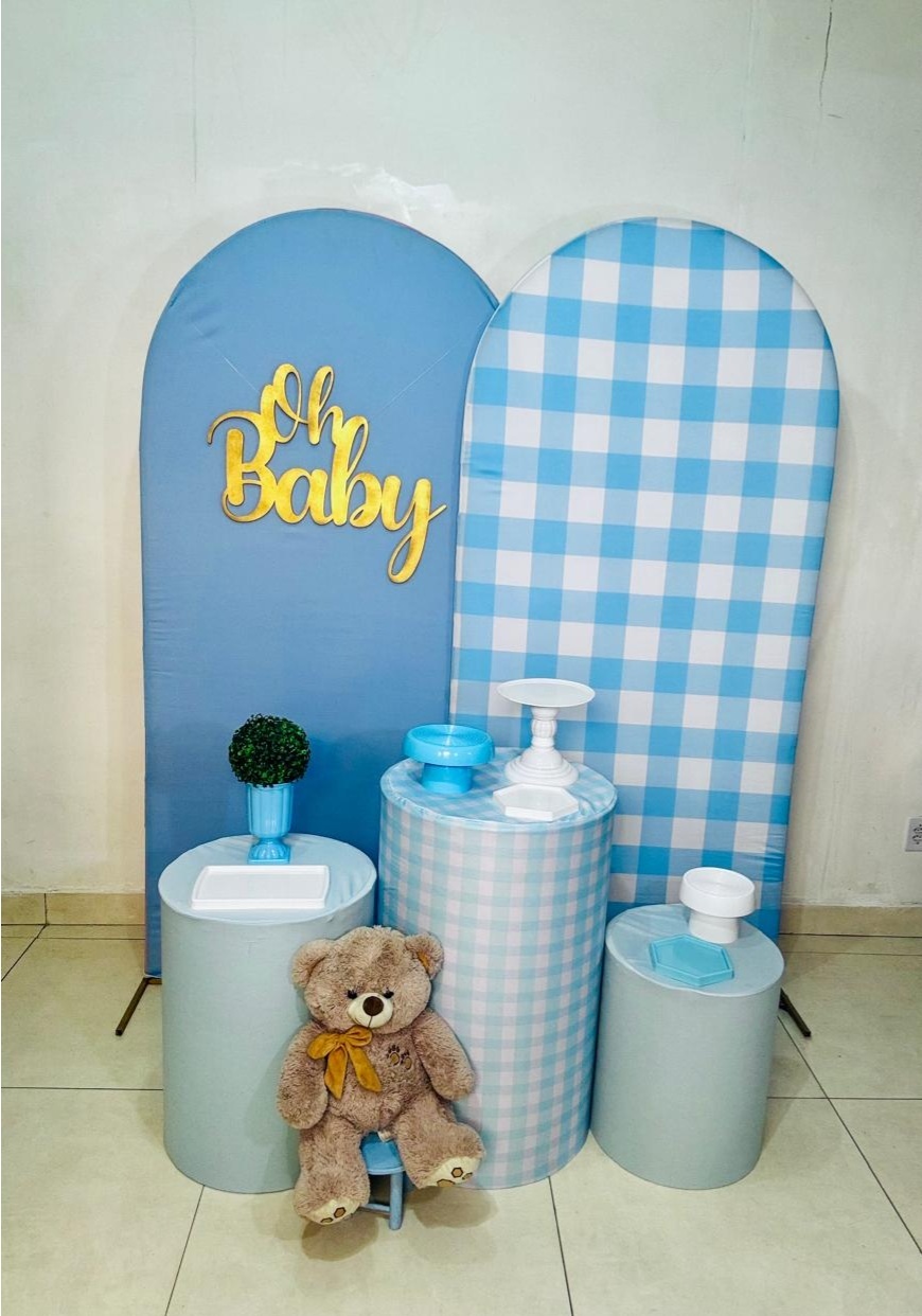 Cha de Bebe Azul (Composicao 065)(Azul/Xadrez)(Criativa)(Urso) - cricrilocacoes