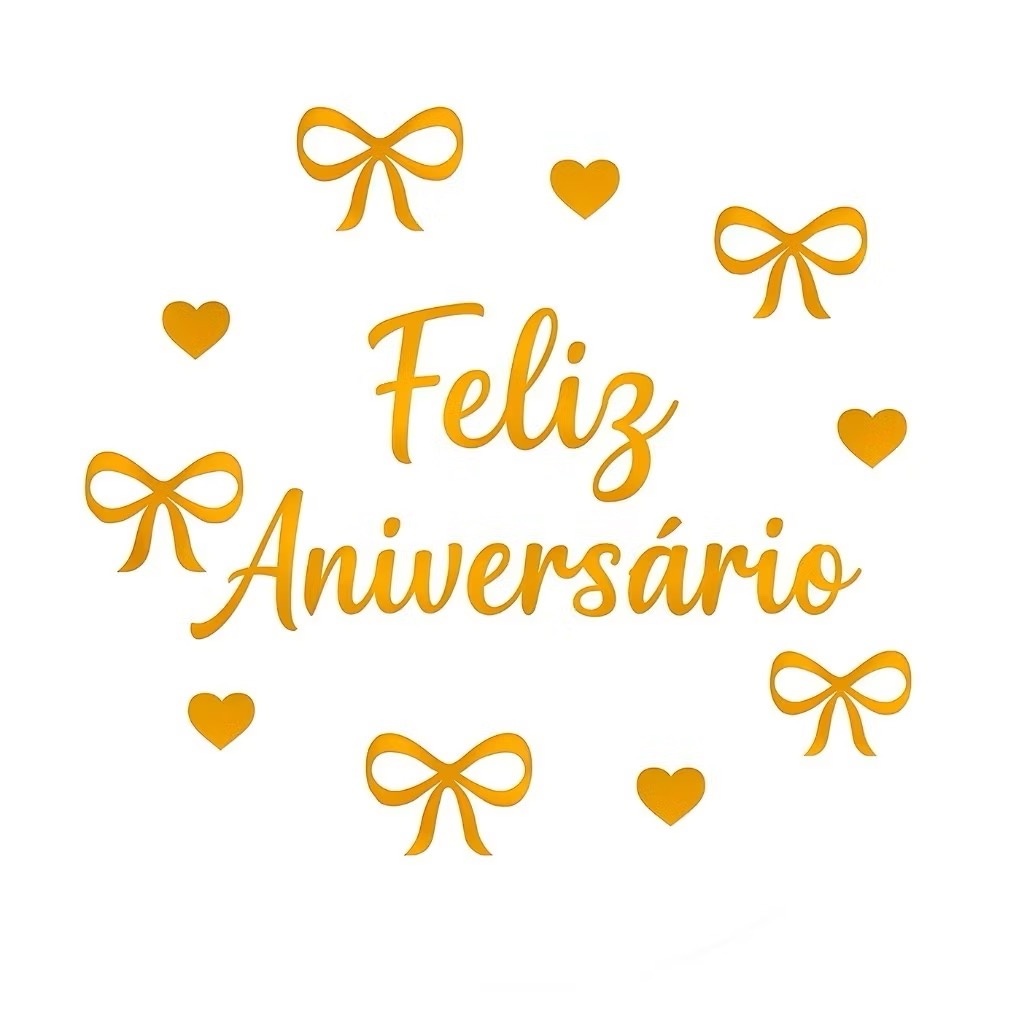 Painel Branco Happy Birthday Com Laço Dourado 50Cm - Élida Pegue e Monte 