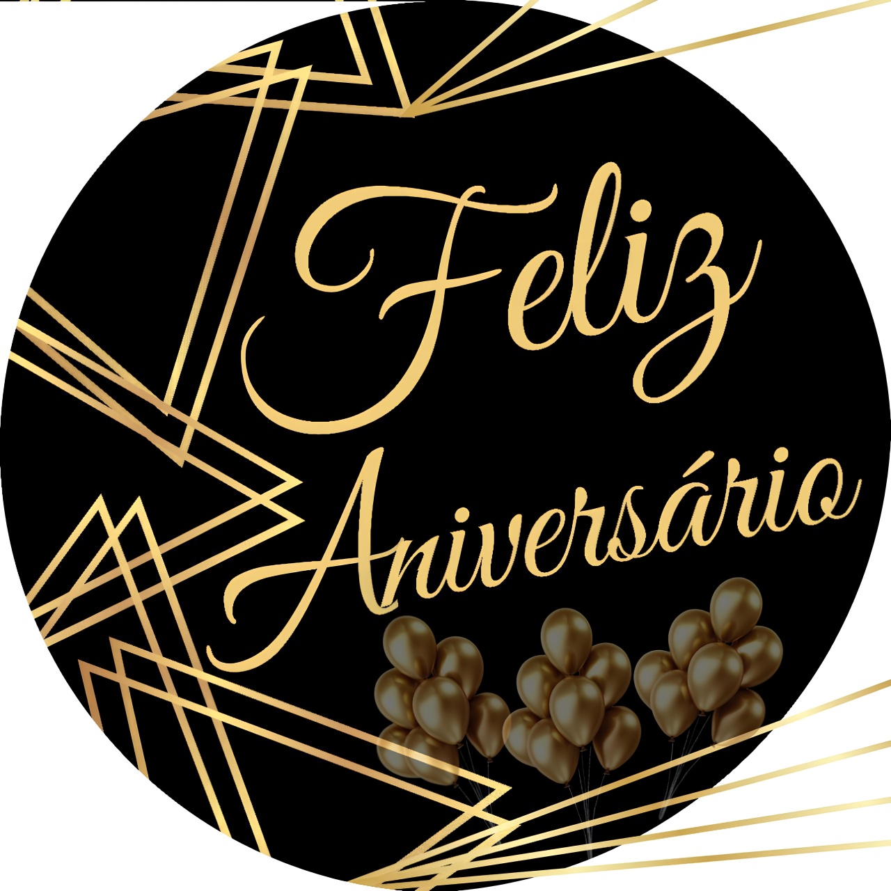 Feliz Aniversário Preto C/Dourado 50Cm   - Élida Pegue e Monte 