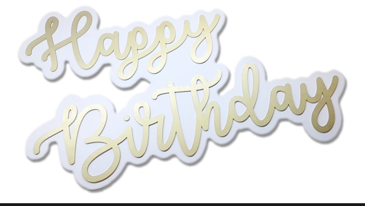 Letreiro Happy Birthday Branco Com Dourado - Élida Pegue e Monte 