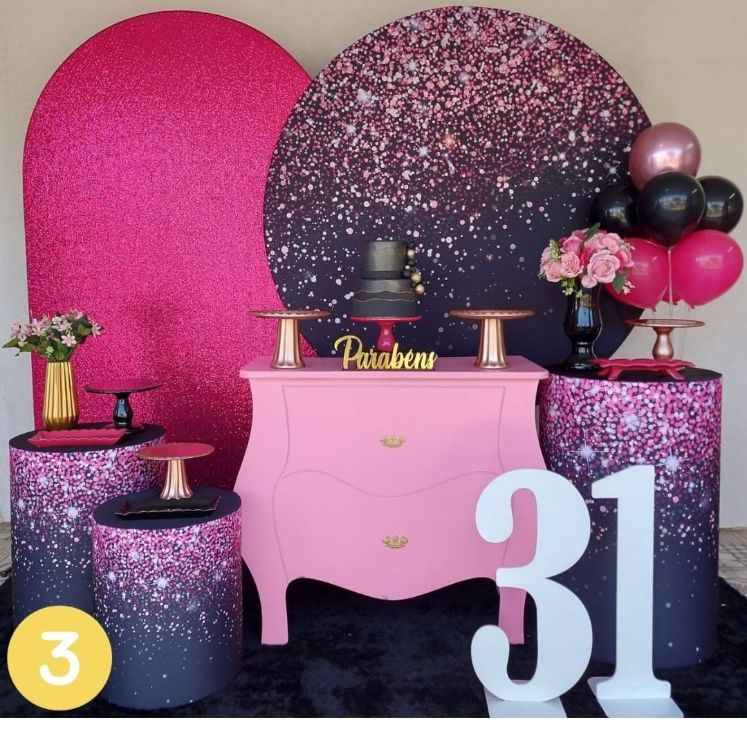 Kit 3 Pink E Preto Com Brilho   - 49596161Francieli Fernanda Pereira Dos Santos 