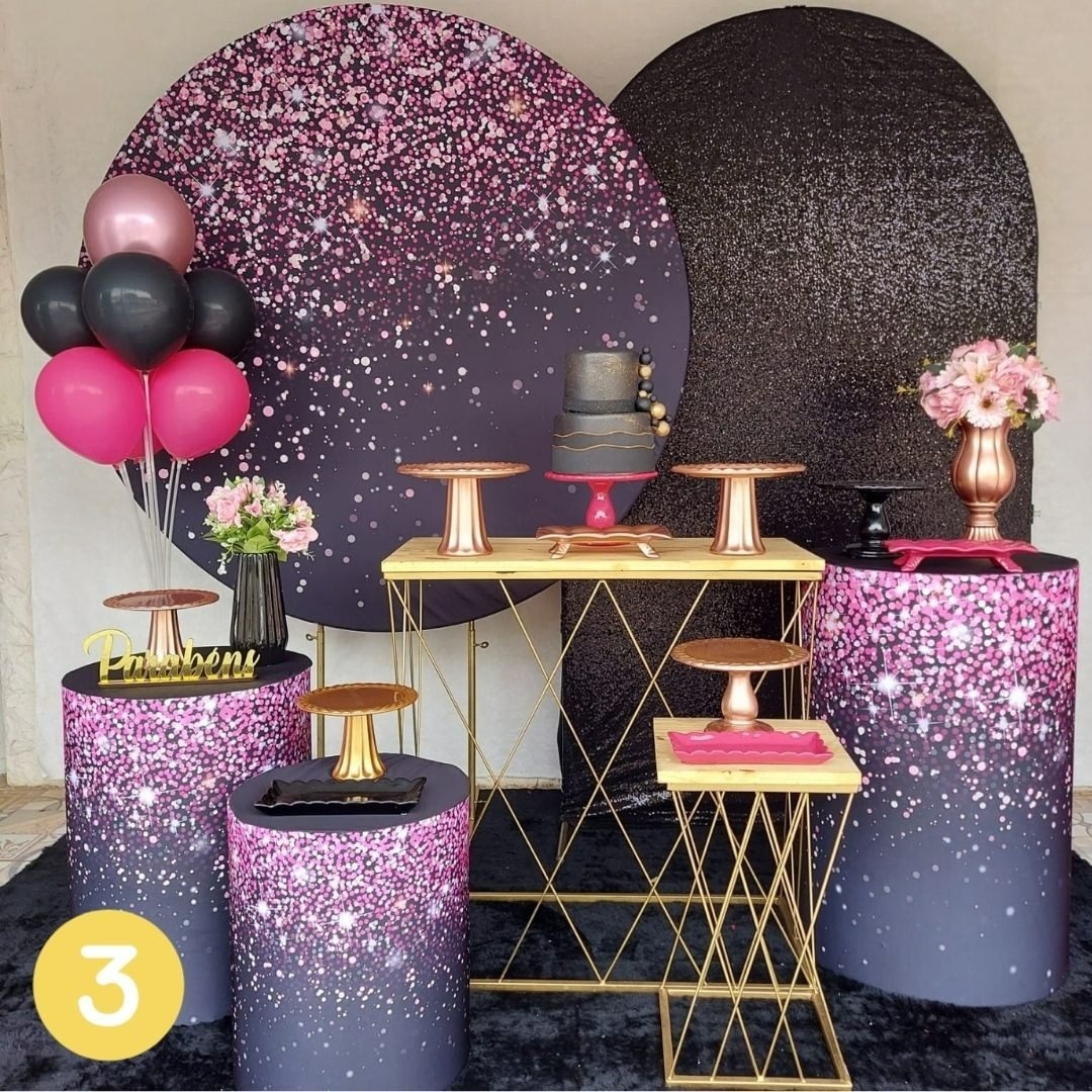 Kit 3 Pink E Preto Com Brilho   - 49596161Francieli Fernanda Pereira Dos Santos 