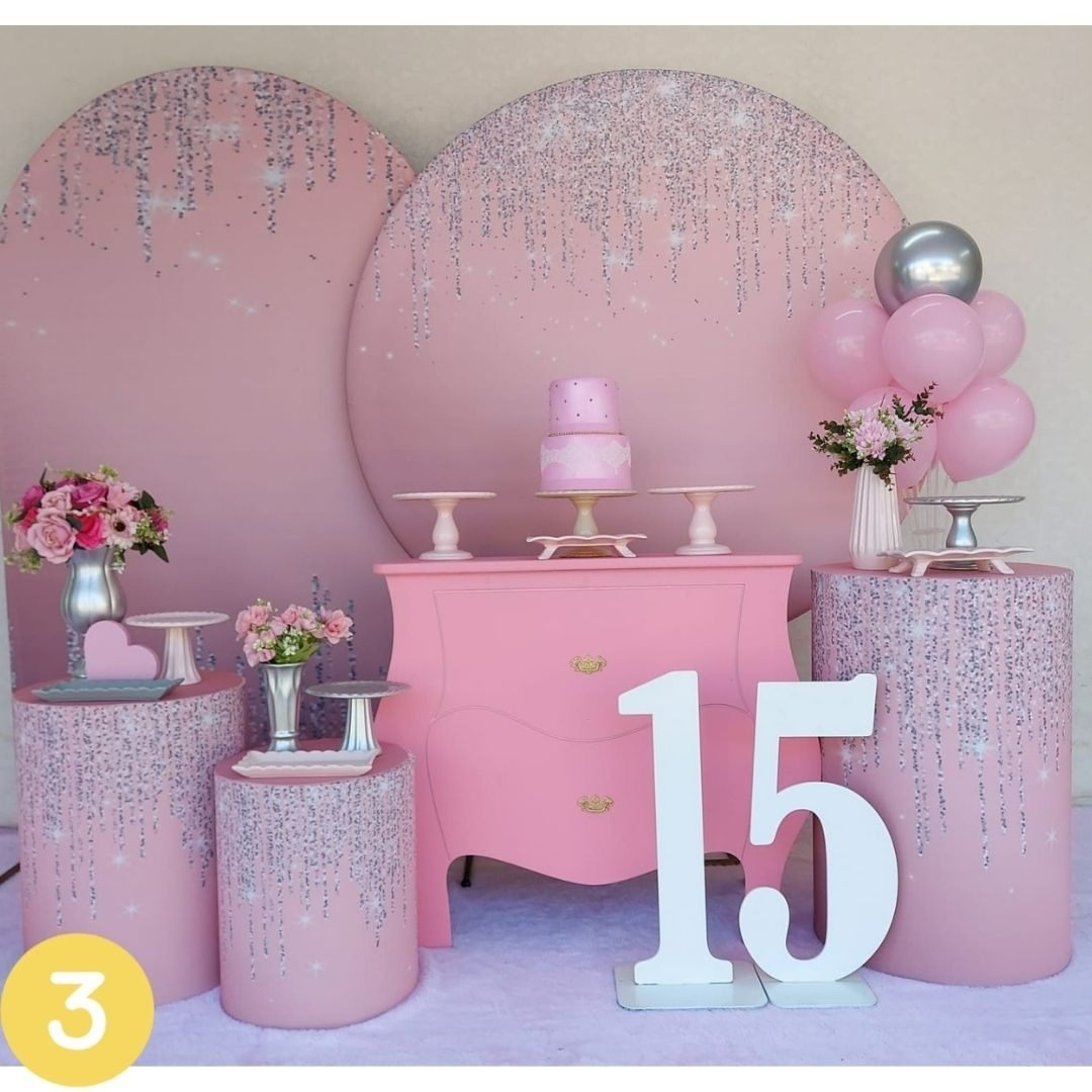 Kit 3 Rosa E Prata Com Brilho - 49596161Francieli Fernanda Pereira Dos Santos 