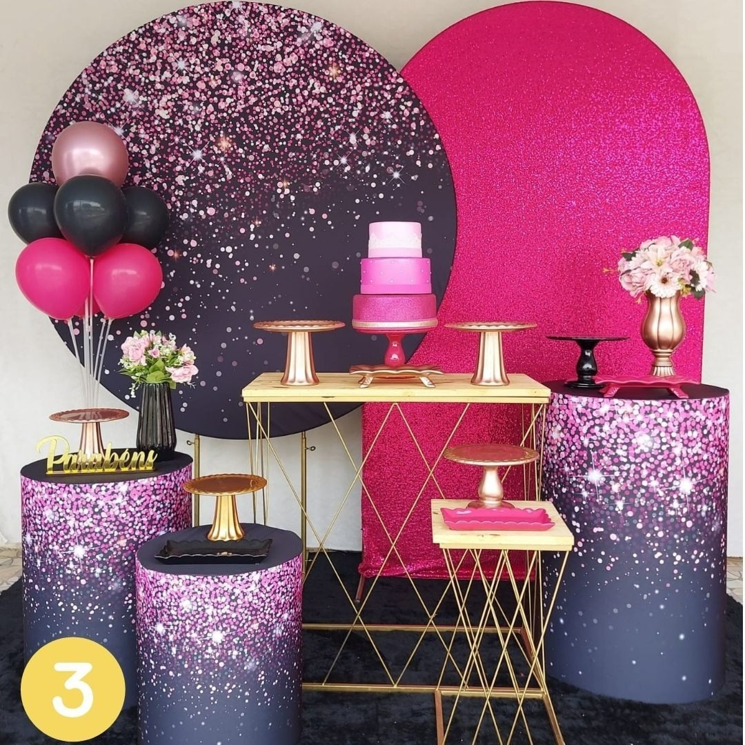   Kit 3 Pink E Preto  Com Brilho   - 49596161Francieli Fernanda Pereira Dos Santos 